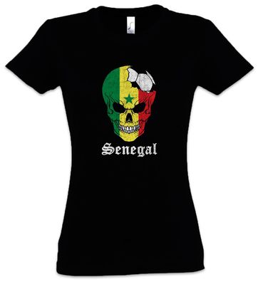 Senegal Football Skull I Damen T-Shirt senegalesische Soccer Flagge Fußball