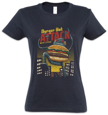 Burger Bot Attack Damen T-Shirt Robot Robots Hamburger Burger Cook Roboter Koch