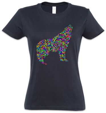 Colored Wolf Damen T-Shirt Toon Cartoon Comic Look Techno Rave Raver Dance Music