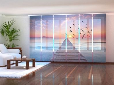 Schiebegardine "Sonnenaufgang am Meer 2" Flächenvorhang Gardine mit 3D Druckmotiv