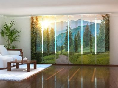 Schiebegardine "Sonne und Berge" Flächenvorhang Gardine Vorhang mit 3D Druckmotiv