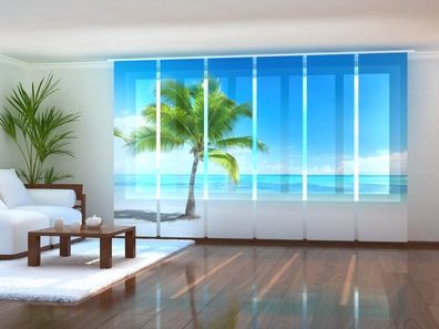 Schiebegardine "Einsame Palme am Strand" Flächenvorhang Gardine mit 3D Druckmotiv