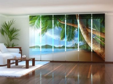 Schiebegardine "Ozean und Palmen" Flächenvorhang Gardine Vorhang mit 3D Druckmotiv
