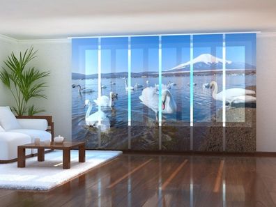 Schiebegardine "Schwäne am Fugi-See" Flächenvorhang Gardine Vorhang mit 3D Druckmotiv