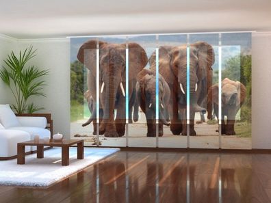 Schiebegardine "Grosse Elefanten Familie" Flächenvorhang Gardine mit 3D Druckmotiv