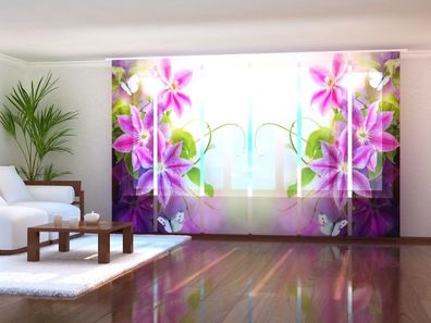 Schiebegardine "Tropische Blumen in Lila" Flächenvorhang Gardine mit 3D Fotomotiv
