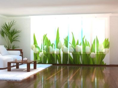 Schiebegardine "Weisse Tulpen" Flächenvorhang Gardine Vorhang mit 3D Fotomotiv