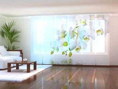 Schiebegardine "Weisse Orchideen" Flächenvorhang Gardine Vorhang mit 3D Fotomotiv