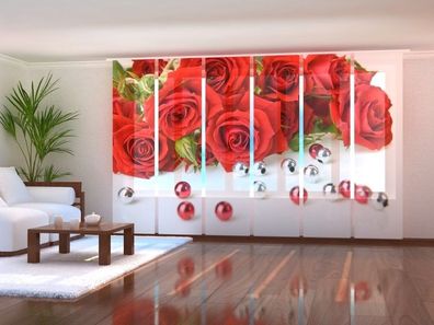 Schiebegardine "Rosen und Glaskugeln" Flächenvorhang Gardine Vorhang mit 3D Fotomotiv
