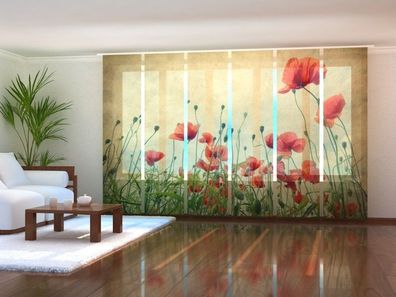 Schiebegardine "Retro Mohnblumen" Flächenvorhang Gardine Vorhang mit 3D Fotomotiv