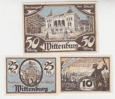 kompl. Serie mit 3 Banknoten Notgeld Reutergeld der Stadt Wittenburg um 1922