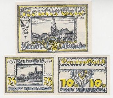 kompl. Serie mit 3 Banknoten Notgeld Reutergeld der Stadt Neubuckow um 1922