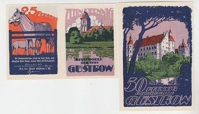 kompl. Serie mit 3 Banknoten Notgeld Reutergeld der Stadt Güstrow um 1922