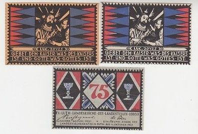 kompl. Serie mit 3 Banknoten Notgeld Eutin Ev. Luth. Landeskirche 1921