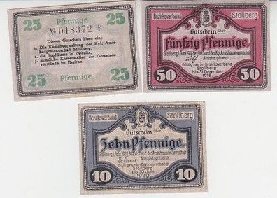 3 Banknoten Notgeld Amtshauptmannschaft Stollberg 1918