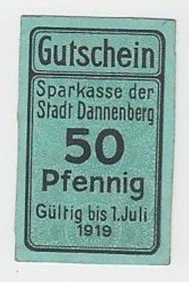 50 Pfennig Banknote Notgeld Sparkasse der Stadt Dannenberg 1919