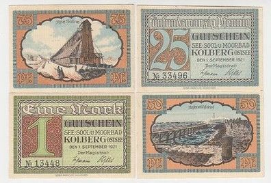 4 Banknoten Notgeld Stadt Kolberg Kolobrzeg in Pommern 1921