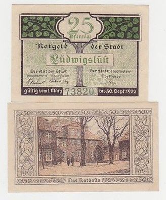 2 Banknoten Notgeld Stadt Ludwigslust 1920