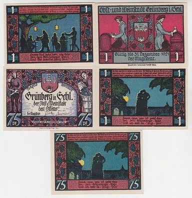 5 Banknoten Notgeld Stadt Grünberg Zielona Gora in Schlesien 1921