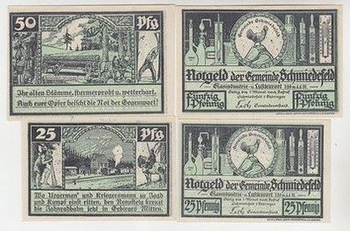 4 Banknoten Notgeld Gemeinde Schmiedefeld in Thüringen um 1921