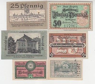 6 Banknoten Notgeld Stadt Liegnitz Legnica Schlesien um 1920