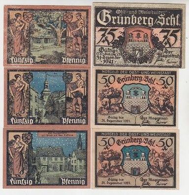 6 Banknoten Notgeld Stadt Grünberg Zielena Gora in Schlesien 1921