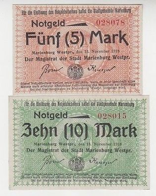 2 Banknoten Notgeld Stadt Marienburg Marbork 1918