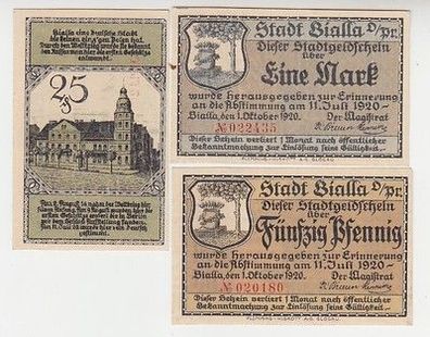 3 Banknoten Notgeld Stadt Bialla Biala Piszka in Ostpreussen 1920