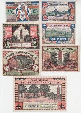 kompl. Serie mit 7 Banknoten Notgeld Gemeinde Quern um 1921
