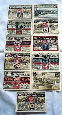 kompl. Serie mit 11 Banknoten Notgeld Stadt Fürstenberg in Meckl. 1921