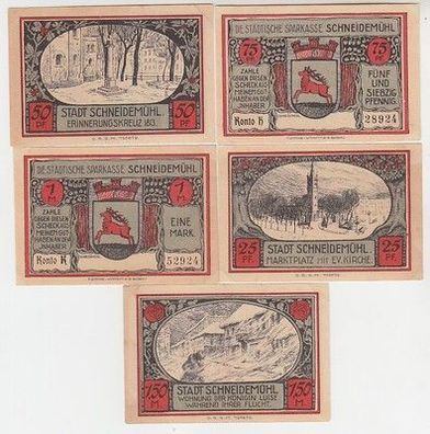kompl. Serie 5 Banknoten Notgeld Stadtsparkasse Schneidemühle Pila um 1921