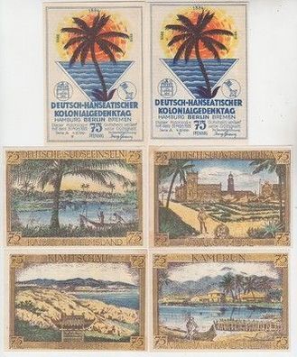 kompl. Serie 6 Banknoten Notgeld Berlin Deutsch Hanseatischer Kolonialgedenktag