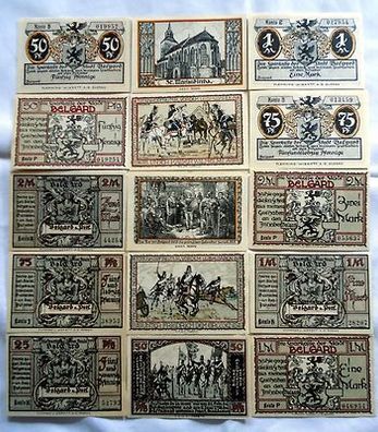 kompl. Serie mit 15 Banknoten Notgeld Sparkasse der Stadt Belgard um 1921