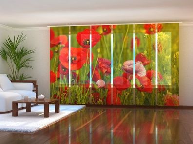 Schiebegardine "Rote Mohnblumen" Flächenvorhang Gardine Vorhang mit 3D Fotomotiv