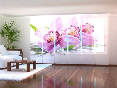 Schiebegardine "Rosa Orchidee mit Blättern" Flächenvorhang Gardine mit 3D Fotomotiv
