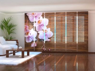 Schiebegardine "Orchideen und dunkles Holz" Flächenvorhang Gardine mit 3D Fotomotiv