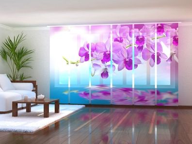 Schiebegardine "Lila Orchideen Wasserspiegelung" Flächenvorhang Gardine mit Fotomotiv
