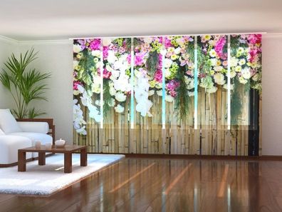 Schiebegardine "Blumen und trockener Bambus" Flächenvorhang Gardine mit 3D Fotomotiv