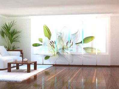 Schiebegardine "Weisse Lilien" Flächenvorhang Gardine Vorhang mit 3D Fotomotiv