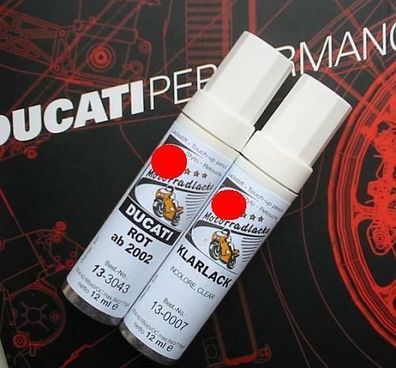 Ducati Lackstift rot 2er Set + Klarlack 2 x 12 ml Lacquer pen Red Touch-up stick