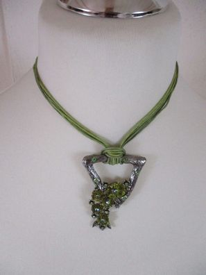 Halskette Silber Grün Strass Blumen