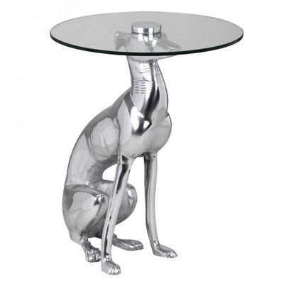 Wohnling Design Skulptur Deko Beistelltisch Figur DOG Aluminium Farbe Silber