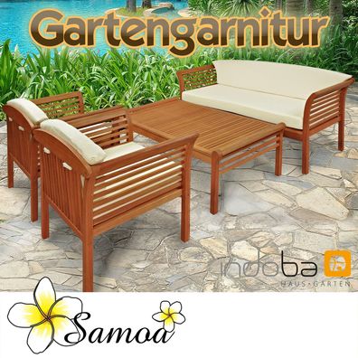 Gartenmöbel Lounge Garnitur 4-tlg, Tisch + Sofa + 2 Stühle, Serie Samoa, indoba®