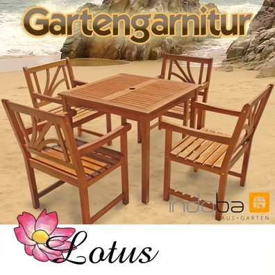 Gartenmöbel Garnitur Set 5-tlg Holz, Tisch + 4 Stühle, Serie Lotus von indoba®