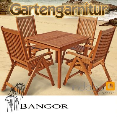 Gartenmöbel Garnitur Set 5-tlg Holz, 4 Stühle + Tisch, Serie Bangor von indoba®
