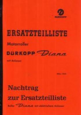 Ersatzteilliste Motorroller Dürkopp Diana mit E Starter und Kickstarter, Oldtimer