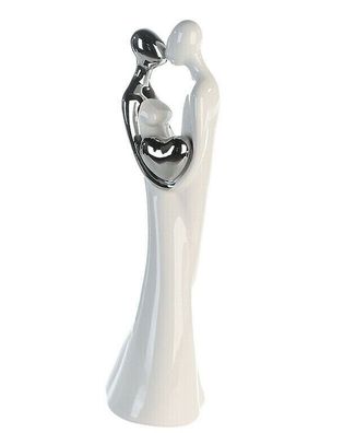 Skulptur Figur Loving 21cm Küssendes Paar mit Herz weiß silber Hochzeit Keramik