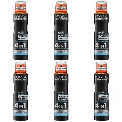 28,07EUR/1l 6 x LOreal Men Expert Deo Spray Carbon Protect Deodorant 150 ml