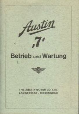 Bedienungsanleitung Austin Seven Auto, Oldtimer Klassiker