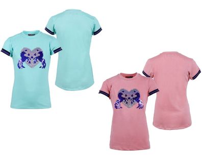 QHP Kinder Sporthemd Esma, Shirt T-Shirt Kindershirt mit Pailetten pink blau